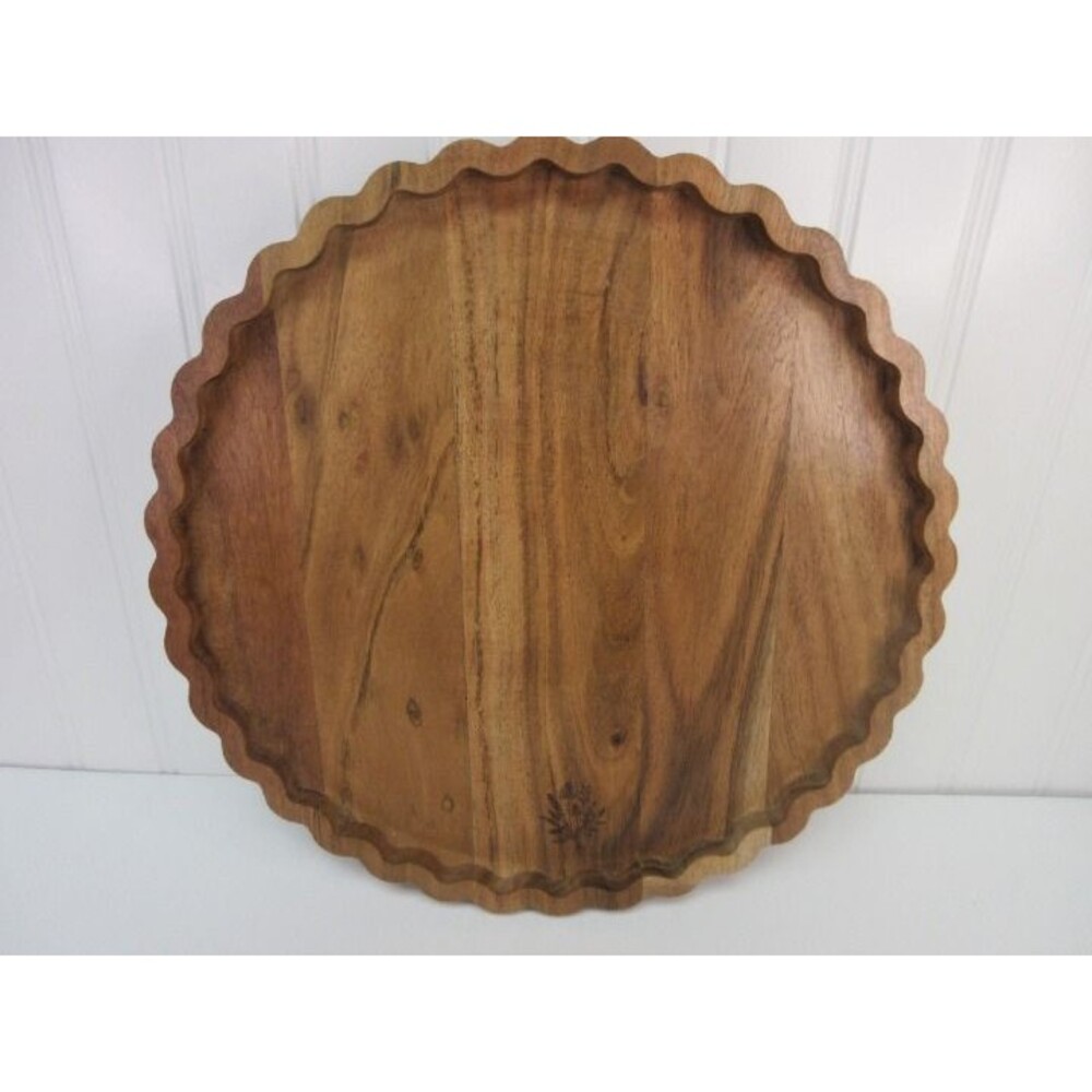 Pioneer Woman Lazy Susan 12" Scalloped Edges Acacia Wood